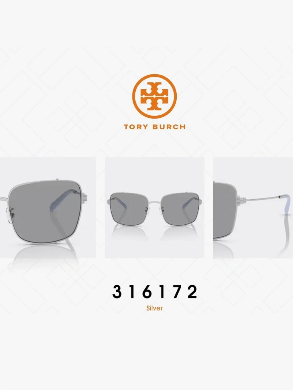 NEW Tory Burch Eleanor Rectangular Sunglasses TY6104 Silver/Light Blue with Case